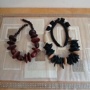 Handcrafted Black and Brown Beaded Statement Necklace Set